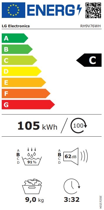Sèche-linge pompe à chaleur LG , Dual Inverter, 9kg, Blanc - RH9V76WH Sèche-linge pompe à chaleur LG , Dual Inverter, 9kg, Blanc - RH9V76WH