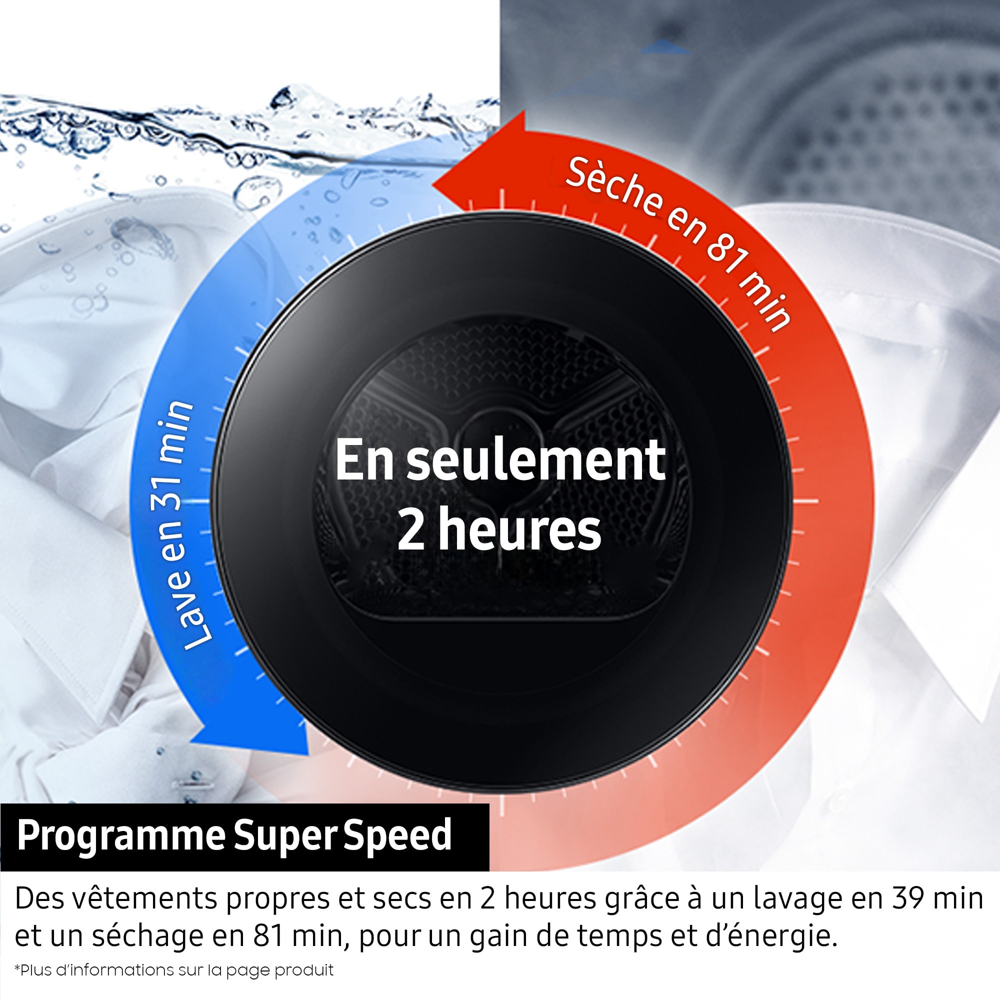 Sèche-linge pompe à chaleur SAMSUNG QuickDrive, 9Kg, Blanc - DV90DG6845LE