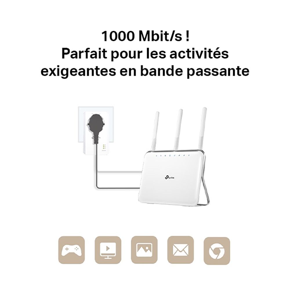Adaptateur CPL TP-LINK 1000Mbps Gigabit Prise gigogne Pack de 2 - TL-PA7019P