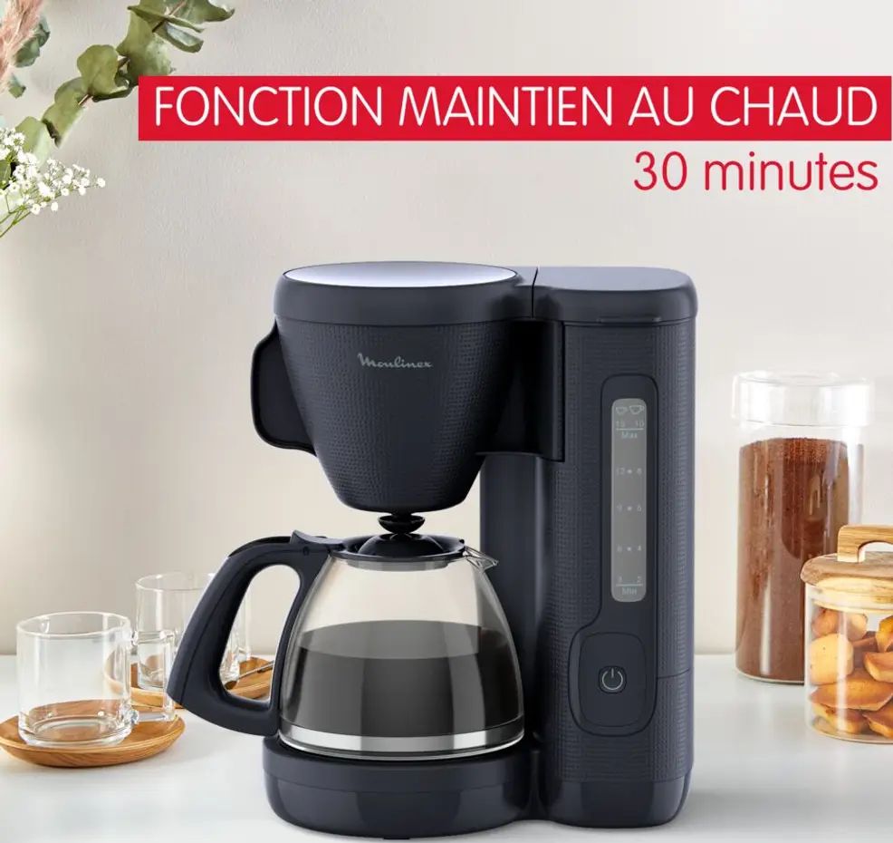 Cafetière MOULINEX 1.25L 15 tasses 1000W Noir - FG2M0810