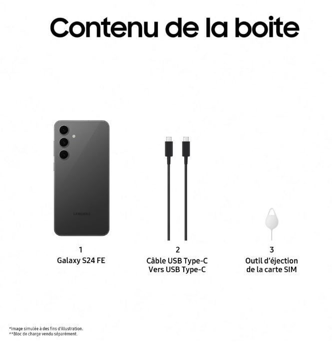 Smartphone SAMSUNG Galaxy S24 FE, 128 Go, Noir - GALAXY-S24FE-128NOIR Smartphone SAMSUNG Galaxy S24 FE, 128 Go, Noir - GALAXY-S24FE-128NOIR