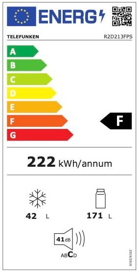 Réfrigérateur congélateur haut TELEFUNKEN , Froid Statique, 213L, Gris - R2D213FPS
