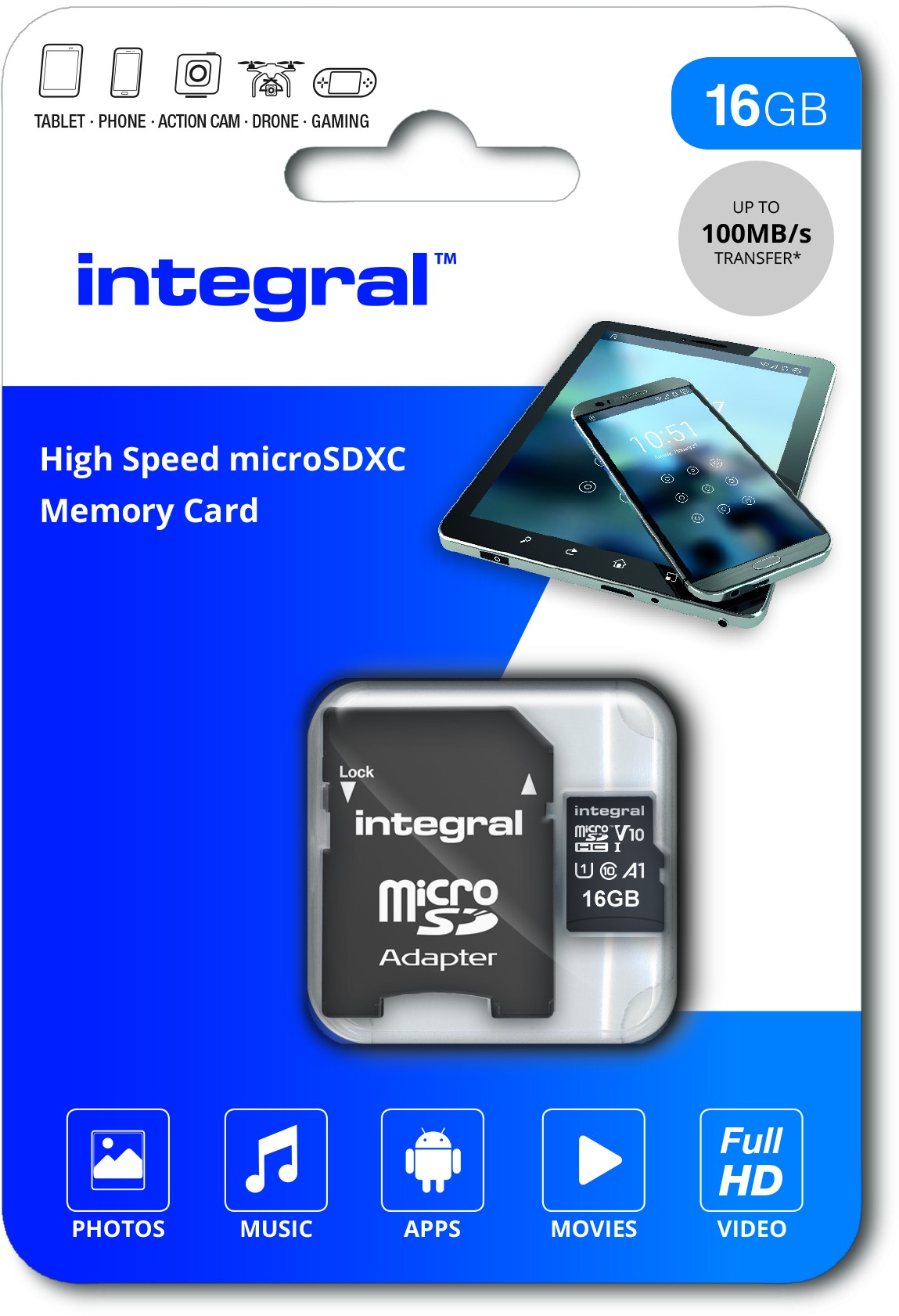Carte mémoire 16 Go INTEGRAL  - INMSDH16G-100V10