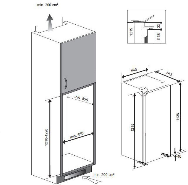 Réfrigérateur encastrable 1 porte BEKO Froid statique 198L - BLSA210M3SN