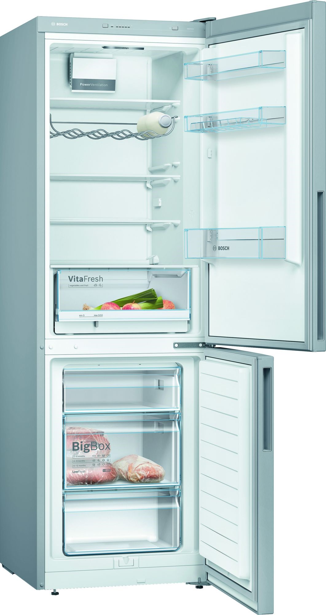 BOSCH Réfrigérateur congélateur bas Série 4 Froid Brassé Low Frost  308L Inox - KGV36VLEAS
