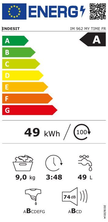 Lave linge Frontal INDESIT 9kg 1200trs/min Blanc - IM962BMYTIMEEU
