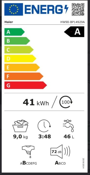 Lave linge Frontal HAIER 9kg 1400trs/min Blanc - HW90-BP14929A-S