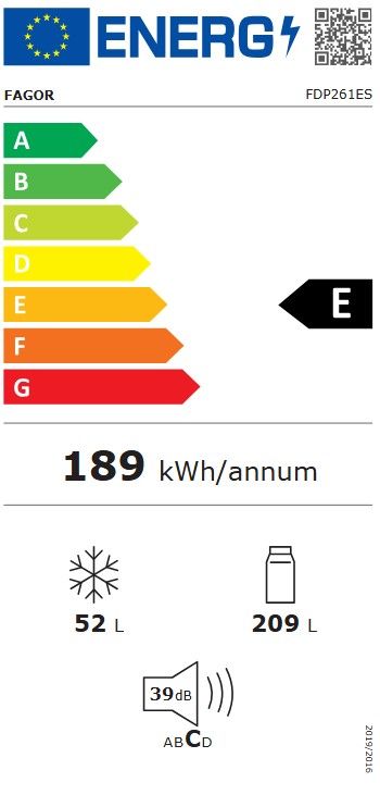 Réfrigérateur congélateur haut FAGOR 261L Froid statique Inox - FDP261ES