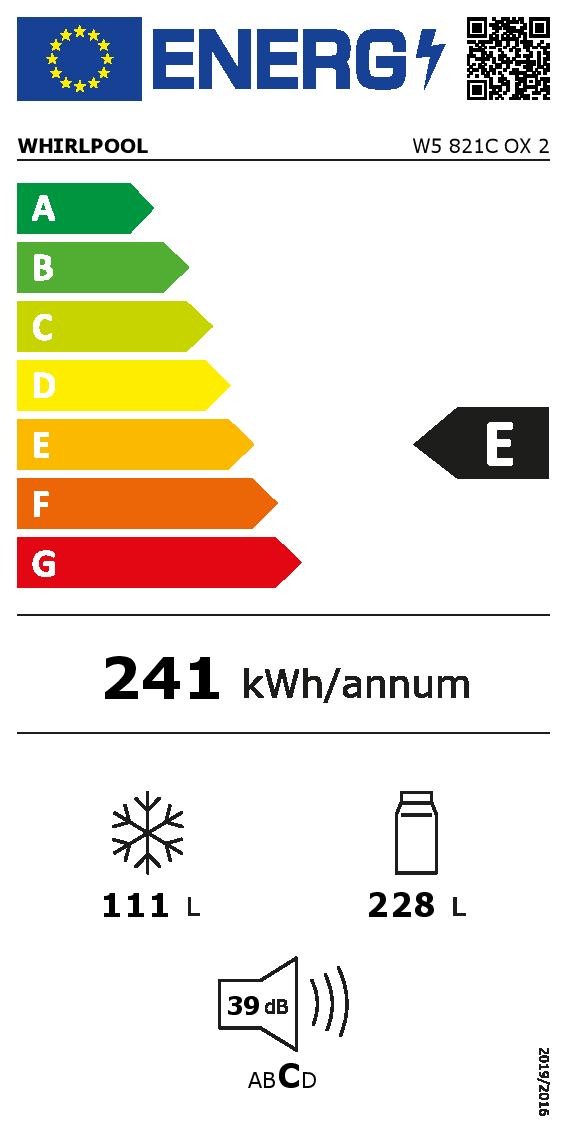 Réfrigérateur congélateur bas WHIRLPOOL 6ème Sens Control Froid Brassé 339L Inox - W5821COX2 Réfrigérateur congélateur bas WHIRLPOOL 6ème Sens Control Froid Brassé 339L Inox - W5821COX2