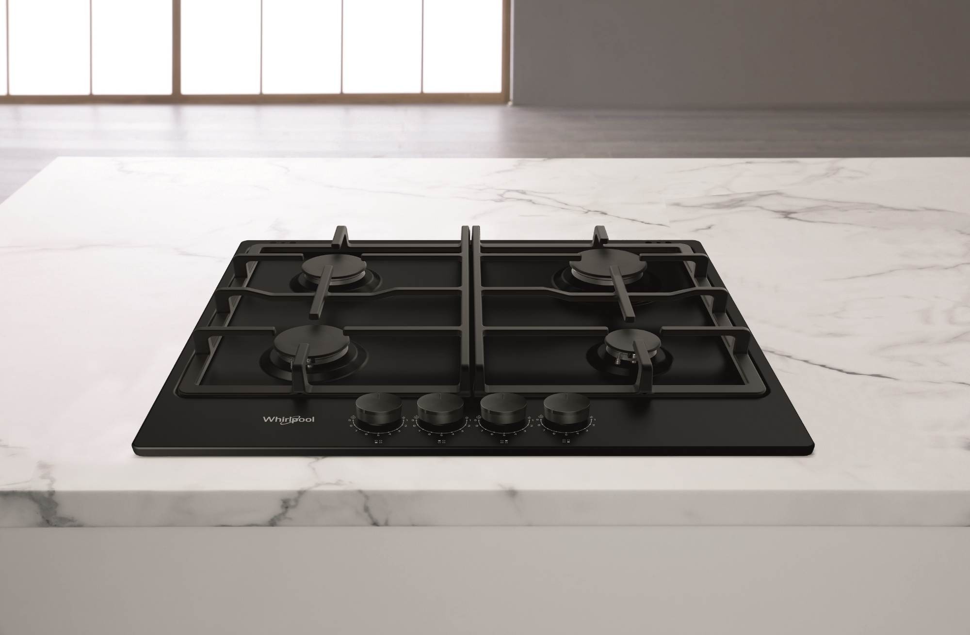 Plaque gaz WHIRLPOOL 4 foyers 60cm Noir - TGML660NB