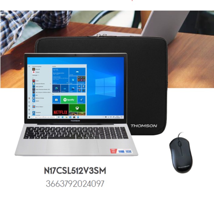 THOMSON Ordinateur portable Pack PC & sacoche & souris 17,3" Celer N4020 8Go 512Go