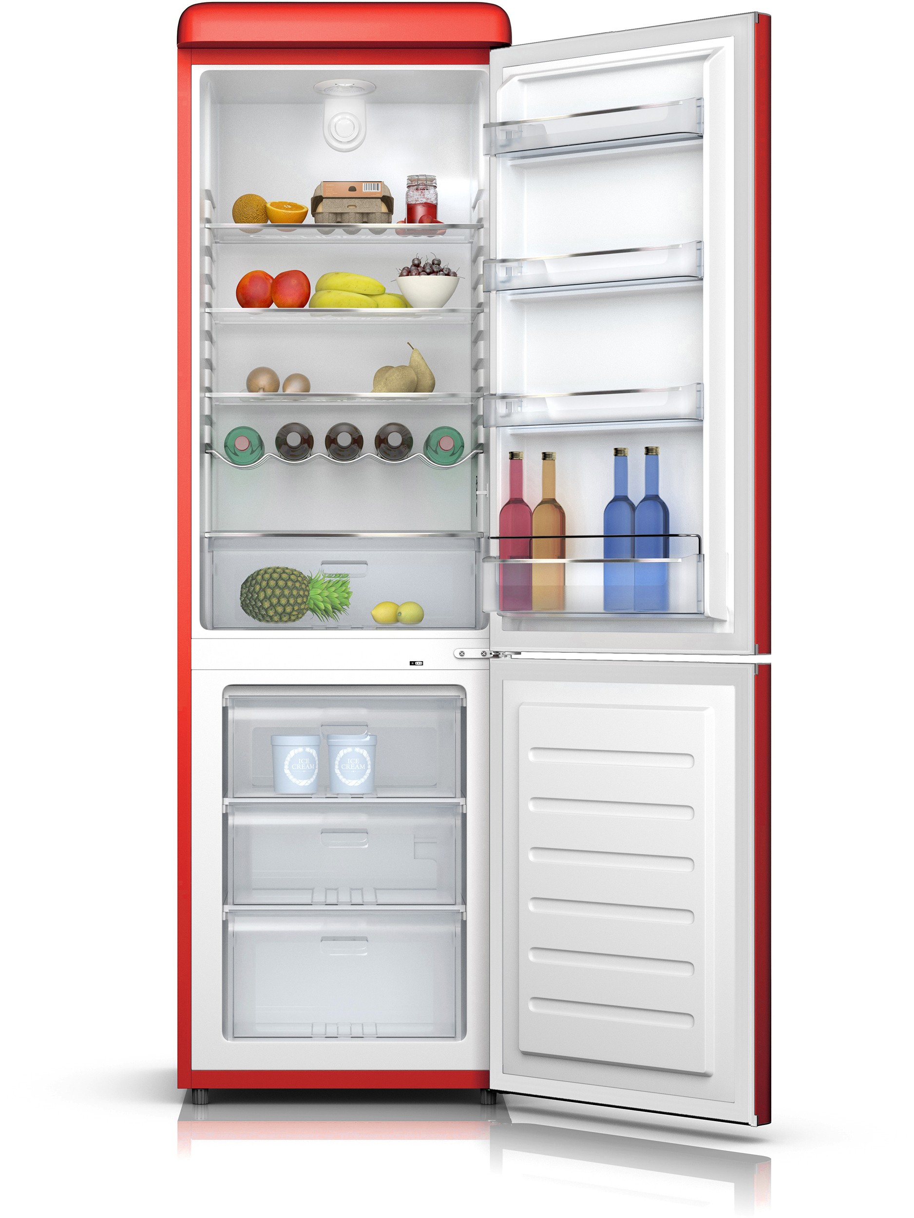 SCHNEIDER Réfrigérateur congélateur bas vintage combiné 304 L rouge - SCB300VR