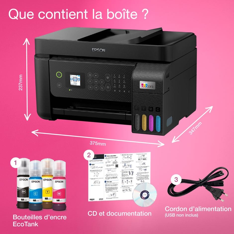 Imprimante multifonction réservoir d'encre EPSON Imprimante multifonction jet d'encre EcoTank ET4800 Noire - ECOTANK-ET4800