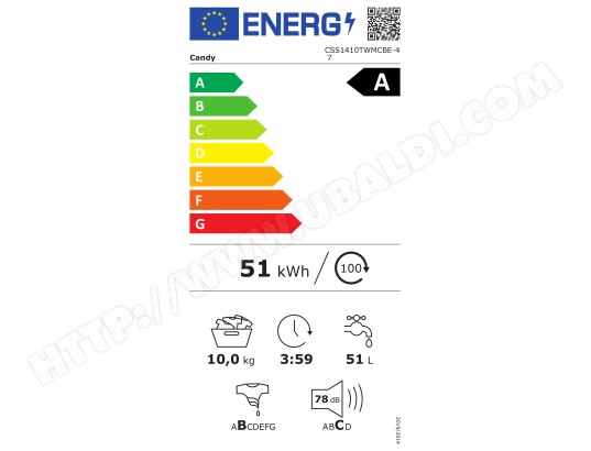 CANDY Lave linge Frontal Fonction Vapeur1400 trs/mn 10kg Noir - CSS1410TWMCBE-47