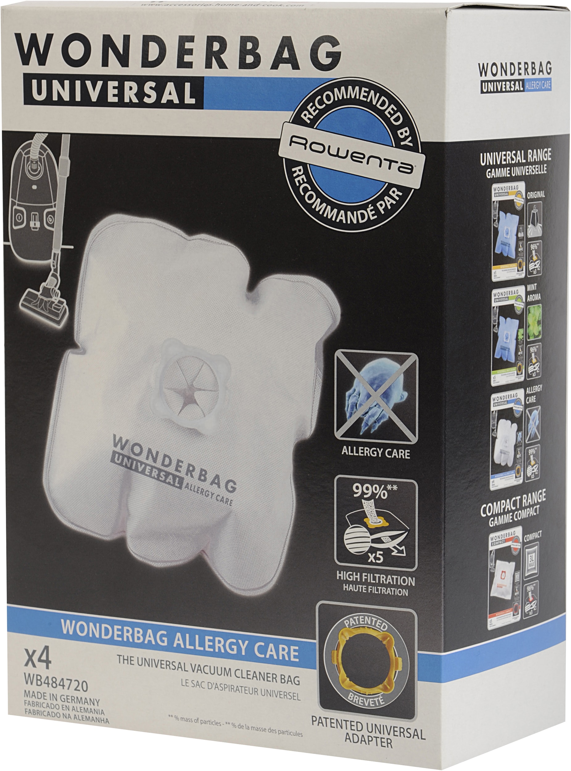 Accessoire aspirateur WONDERBAG 4 sacs Microfibre 1 adaptateur WB484720
