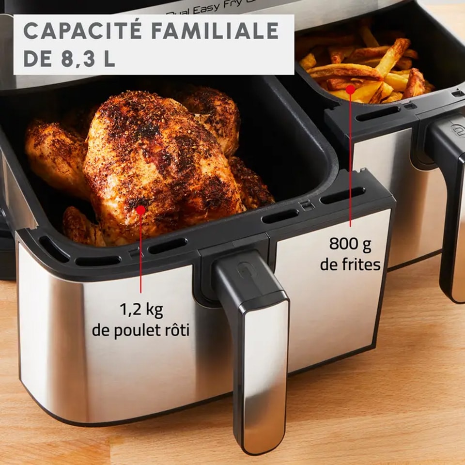 Friteuse sans huile MOULINEX 8.3L 2450W Double tiroir Inox - EZ905D20