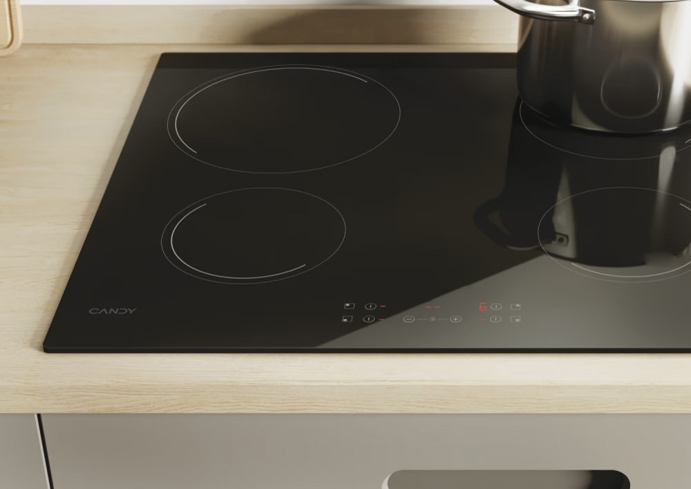 Plaque vitroceramique CANDY , 4 foyers, 6500W, 60cm, Noir - CH64CCB