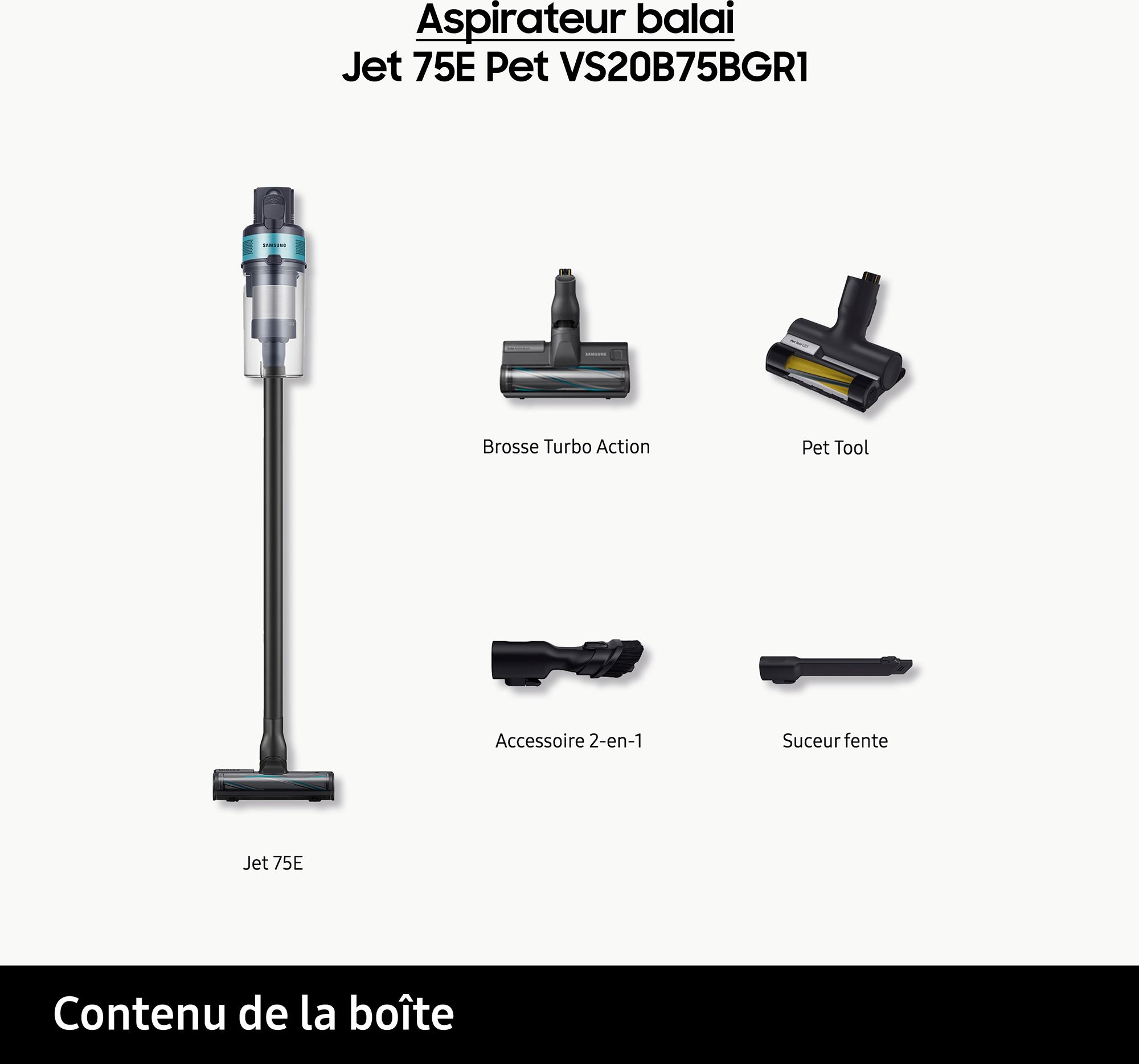 Aspirateur balai SAMSUNG Jet 75 60min Noir - VS20B75BGR1
