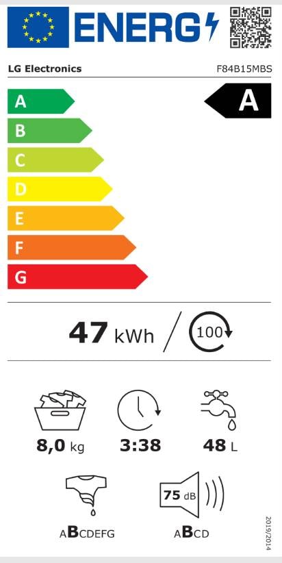 Lave linge Frontal LG , 1400 trs/mn, 8kg, Noir - F84B15MBS Lave linge Frontal LG , 1400 trs/mn, 8kg, Noir - F84B15MBS