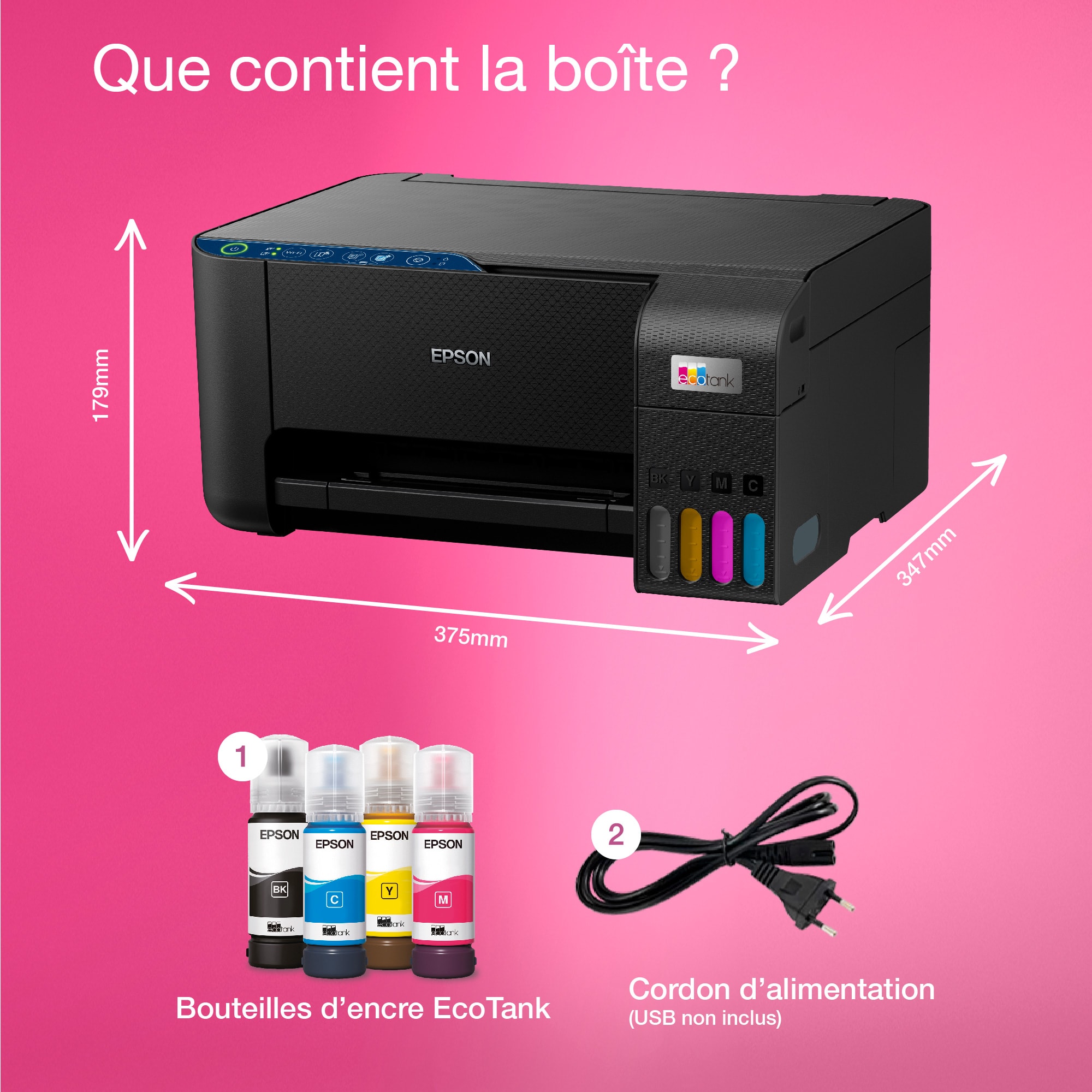 Imprimante multifonction réservoir d'encre EPSON EcoTank Wi-Fi Noir - ECOTANK-ET2860