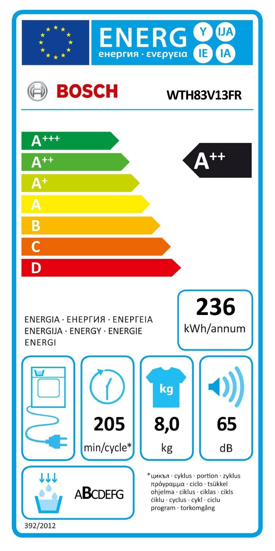 Sèche linge Condensation BOSCH Série 4 Auto Dry Anti Vibration 8kg - WTH83V13FR Sèche linge Condensation BOSCH Série 4 Auto Dry Anti Vibration 8kg - WTH83V13FR