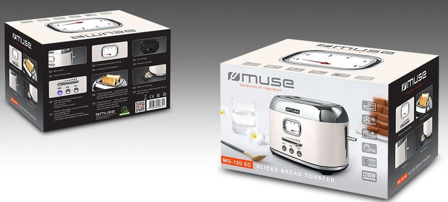 Grille pain MUSE ,2 fentes, 1000w, Blanc - MS-120SC