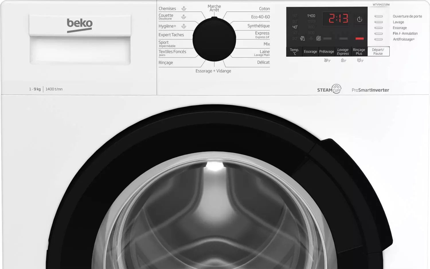 Lave linge Frontal BEKO 9kg 1400trs/min Blanc - WTV94221BW