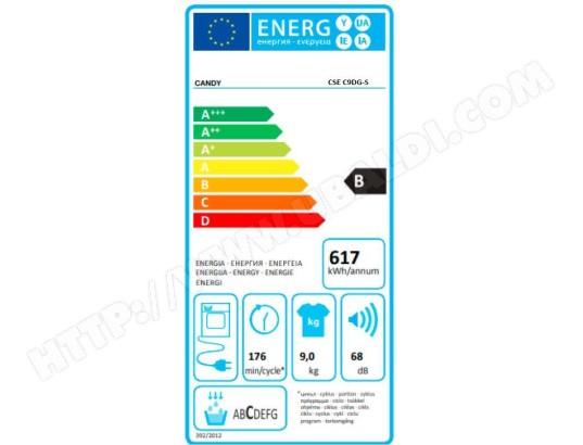 Sèche linge Condensation CANDY 9kg, Blanc - CSEC9DG-S