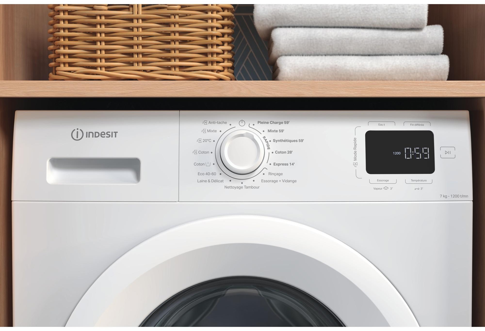 Lave linge Frontal INDESIT 1200 trs/min, 7Kg, Blanc - IMD762MYTIMEFR Lave linge Frontal INDESIT 1200 trs/min, 7Kg, Blanc - IMD762MYTIMEFR