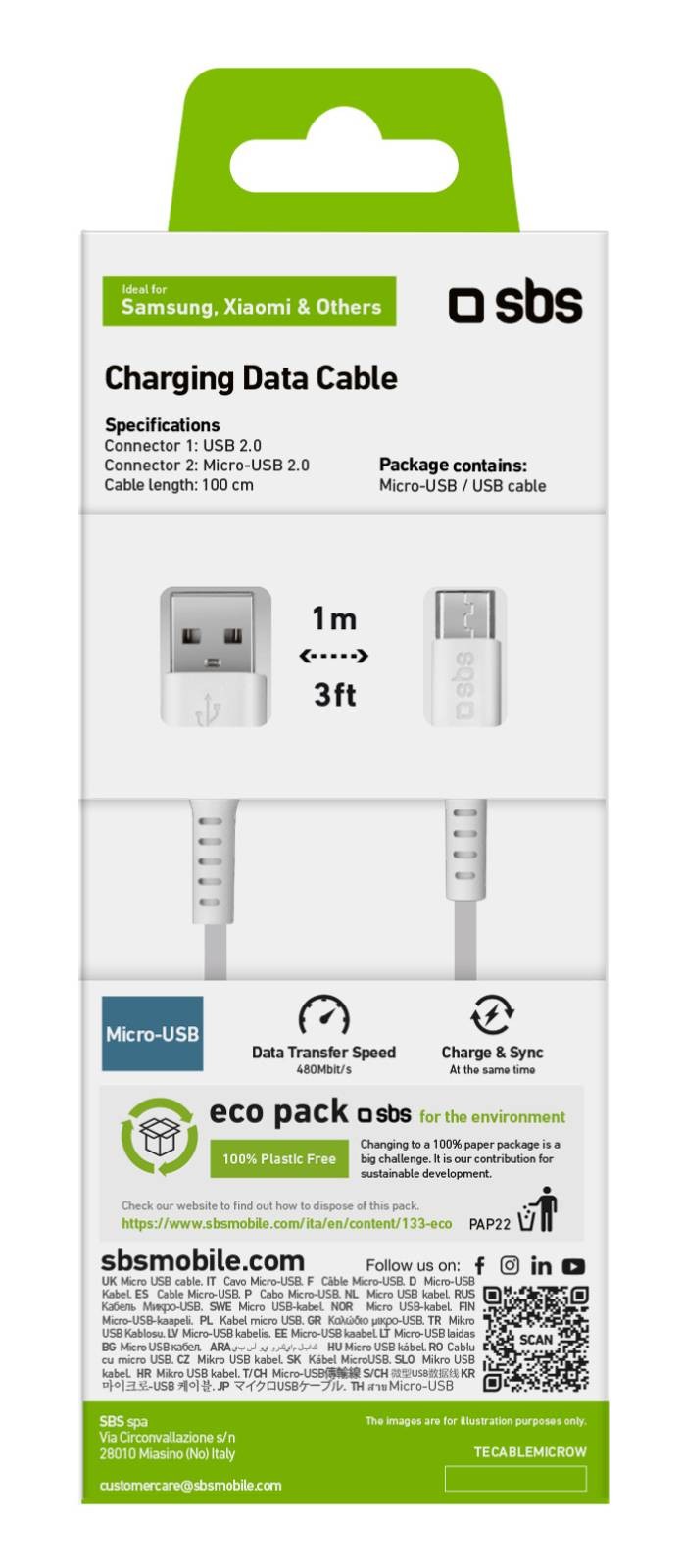 SBS Câble USB  - CABL-USB-MICROUSB-BL