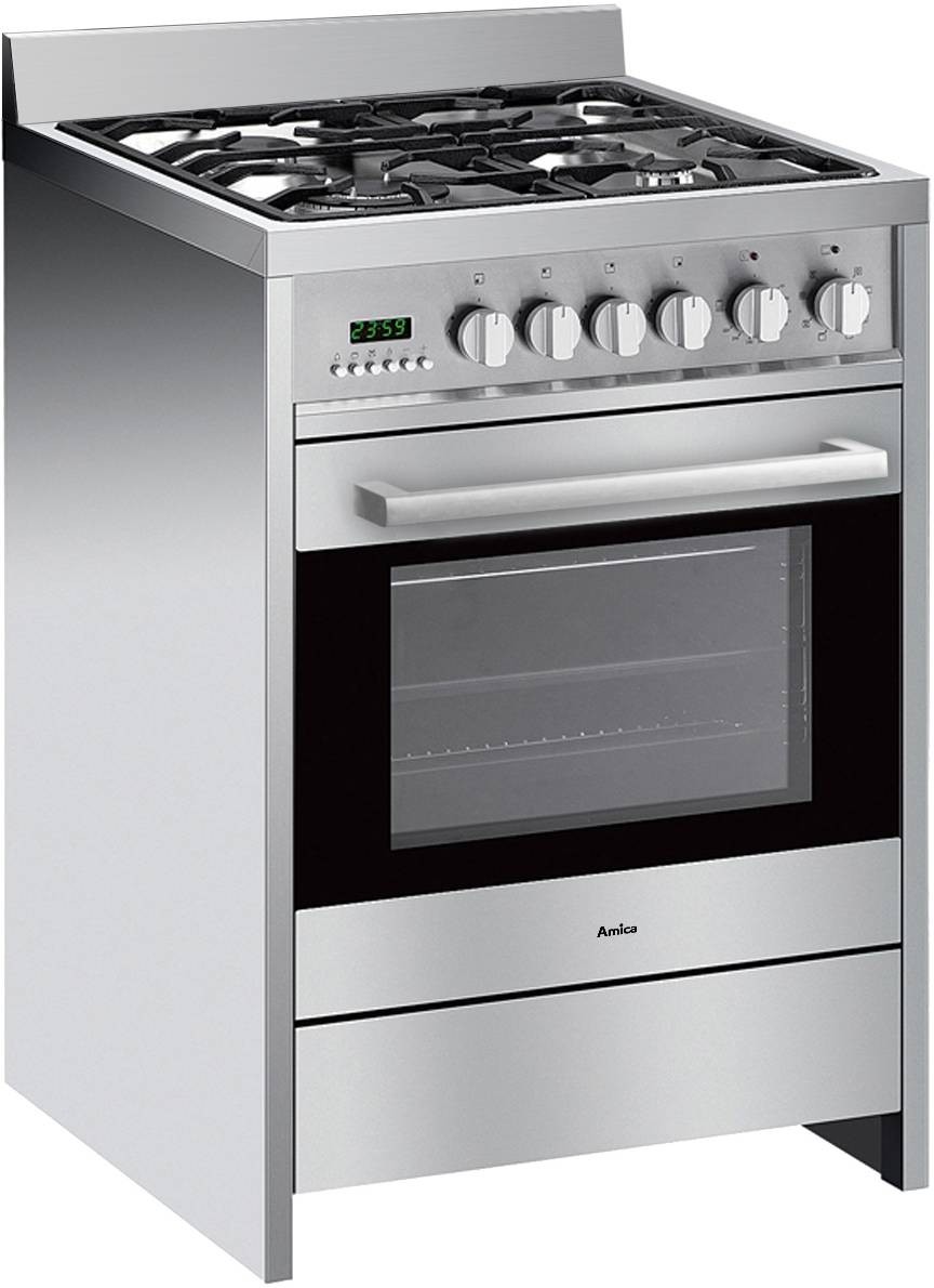 Cuisiniere gaz AMICA , 4 Foyers, Four multifonction, 67L, Inox - ACME2005X