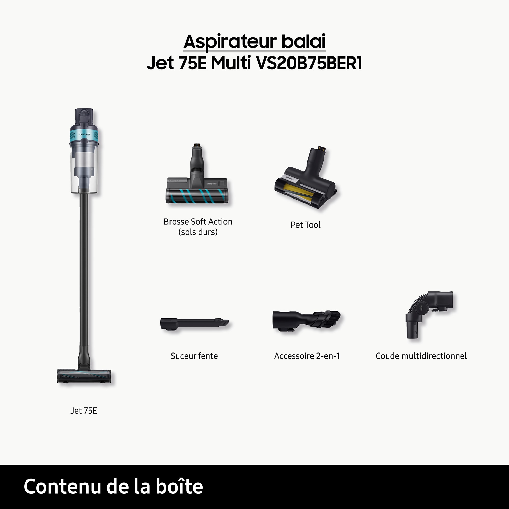 Aspirateur balai SAMSUNG JET 75 Multi, 550W, Noir - JET75EMULTI Aspirateur balai SAMSUNG JET 75 Multi, 550W, Noir - JET75EMULTI