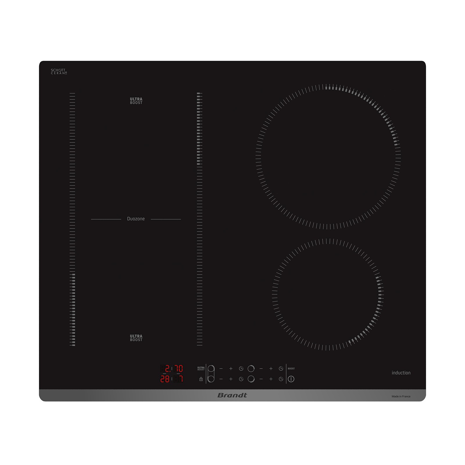 BRANDT Plaque induction 4 foyers 60cm Noir - BPI6428UB