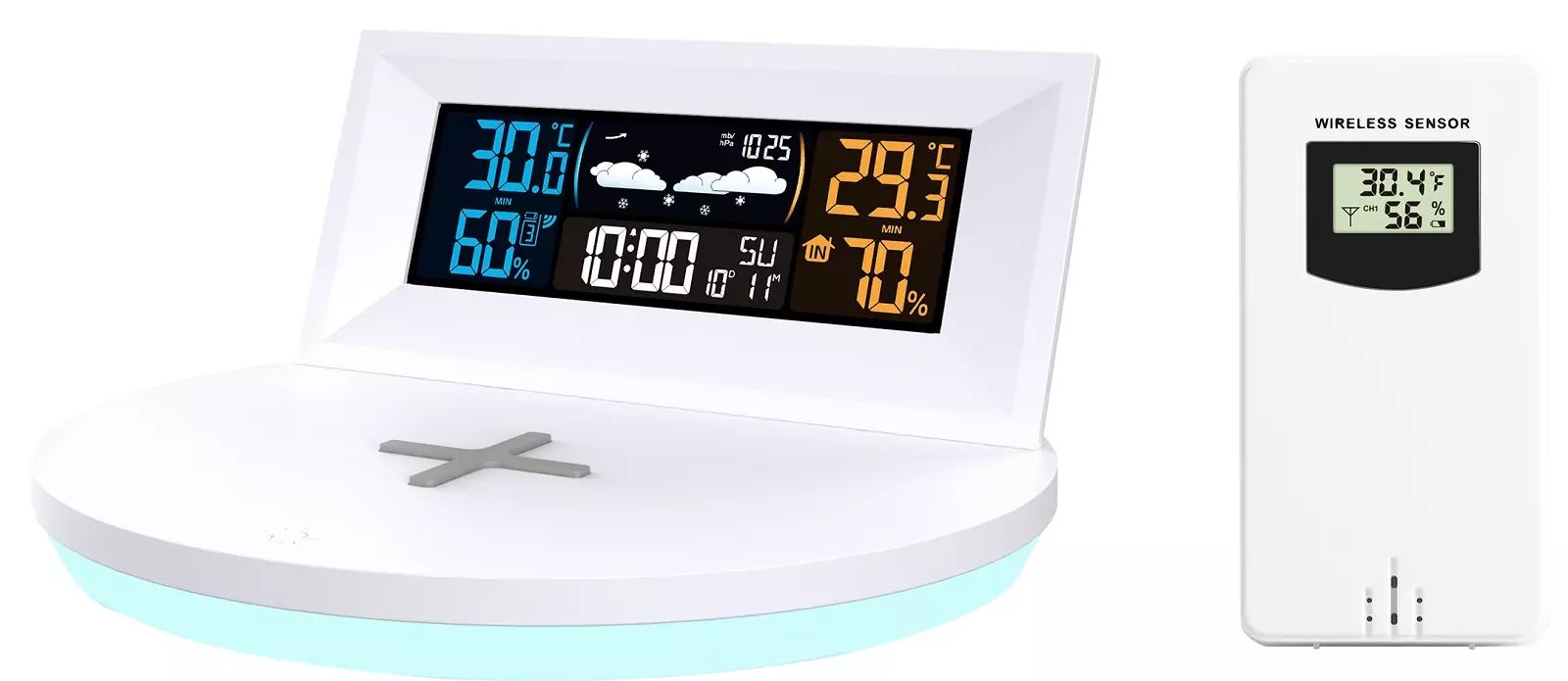 Station météo EDSON Chargeur sans fil 10W Blanc OPT-990049