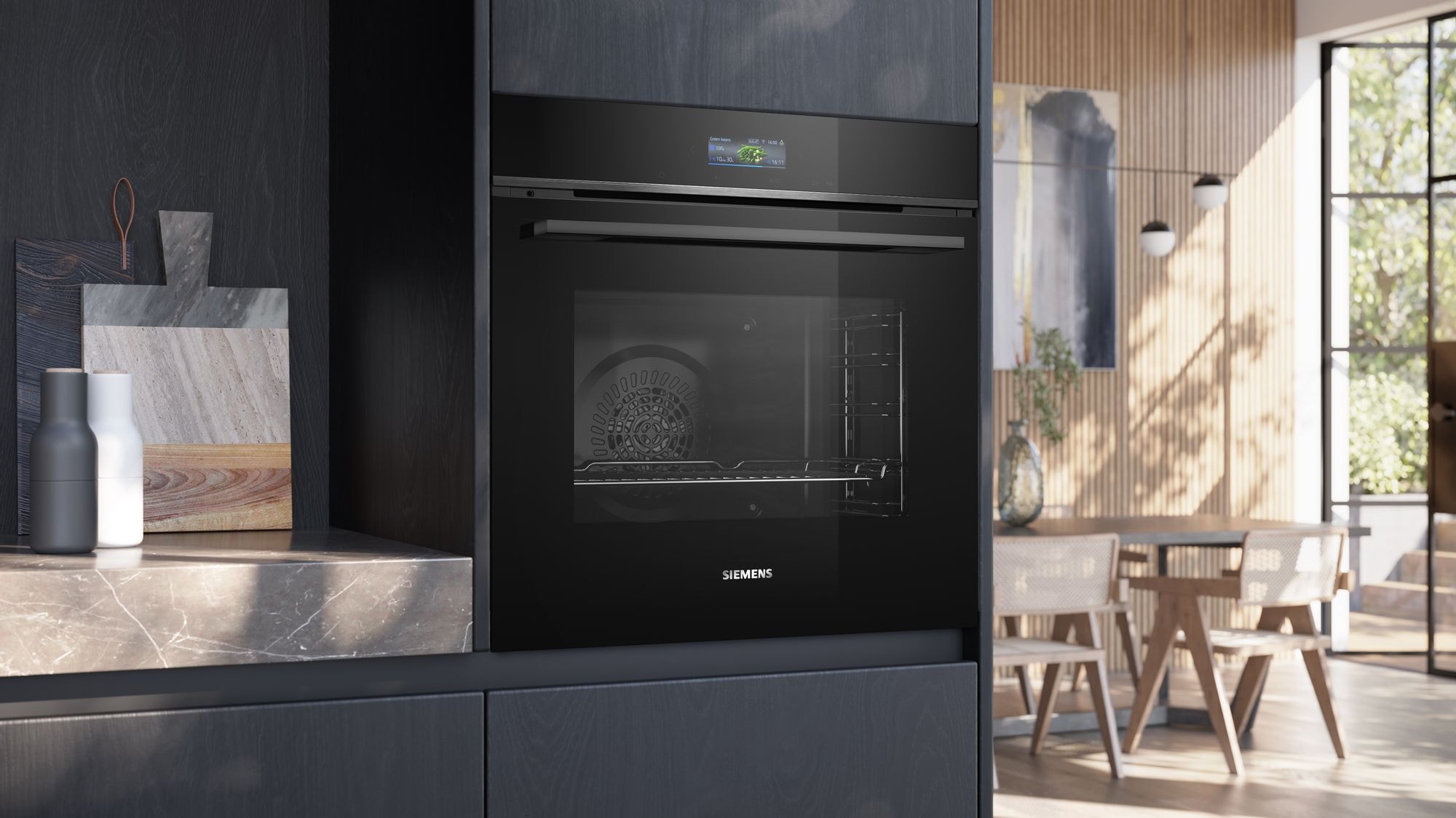 Four encastrable pyrolyse SIEMENS Sonde à coeur Connecté Air Fry 71L Noir - HB774G2B1