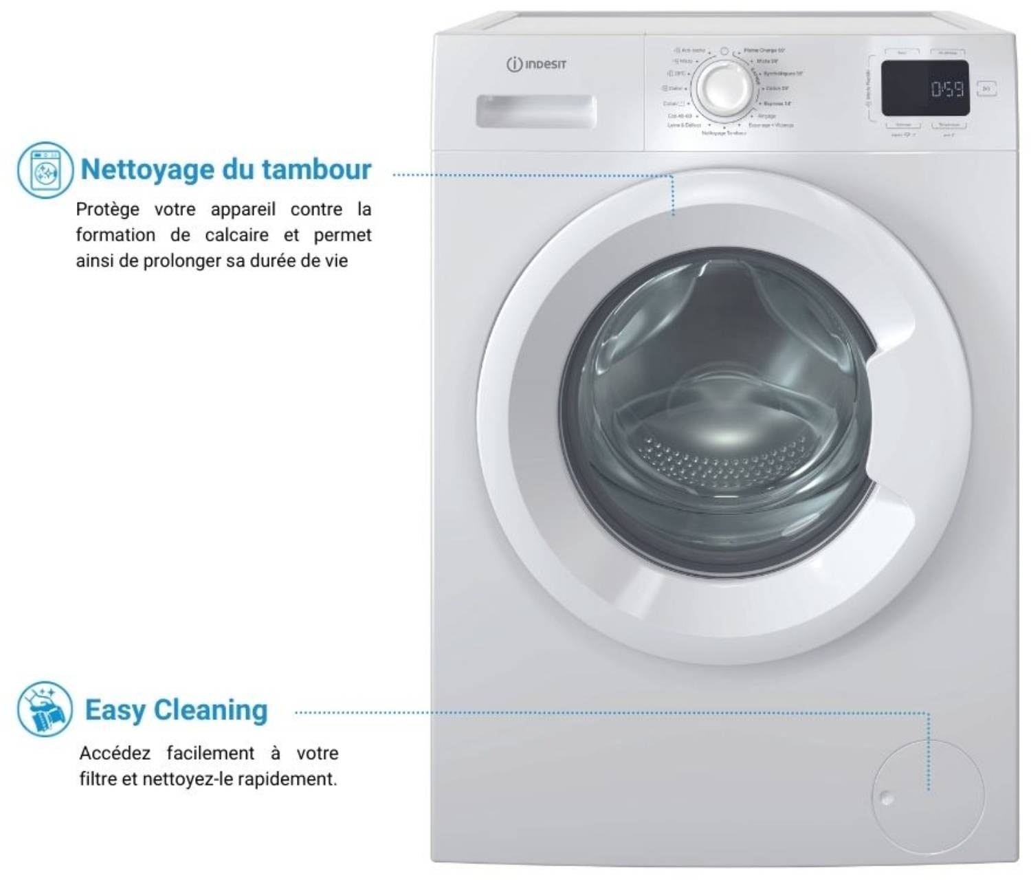 Lave linge Frontal INDESIT , 1200 trs/mn, 6kg, Blanc - IM642MYTIMEFR Lave linge Frontal INDESIT , 1200 trs/mn, 6kg, Blanc - IM642MYTIMEFR