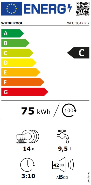 Lave vaisselle 60 cm WHIRLPOOL Natural Dry 14 couverts - WFC3C42PX