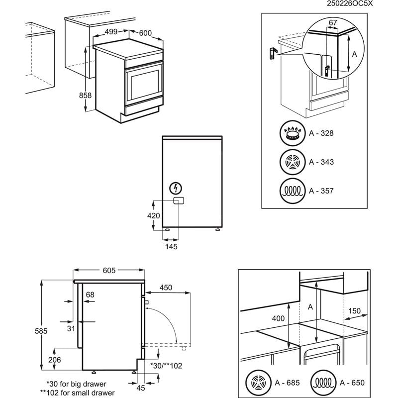 Cuisiniere vitroceramique ELECTROLUX 4 Foyers 50 cm Blanc - LKR524288W
