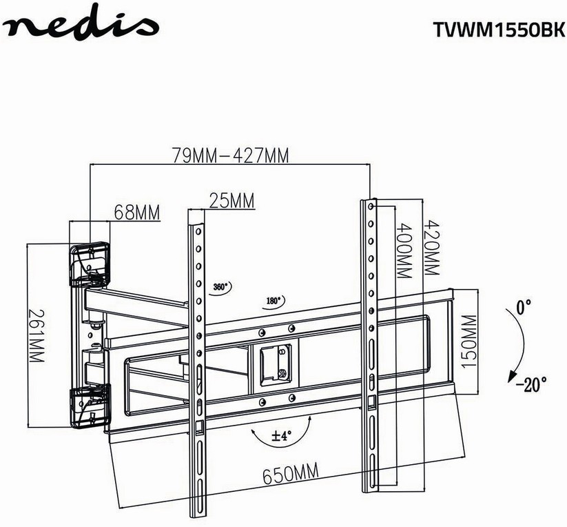 Support mural NEDIS  - TVWM1550BK