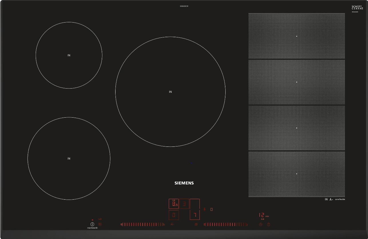 SIEMENS Plaque induction iQ700 5 Foyers 80cm 3700W Noir  EX851LVC1F