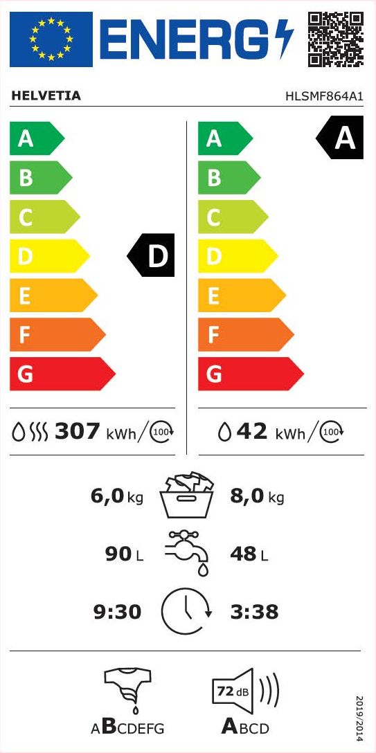 Lave linge sechant encastrable HELVETIA 8kg/6kg 1400trs/min Blanc - HLSMF864A1