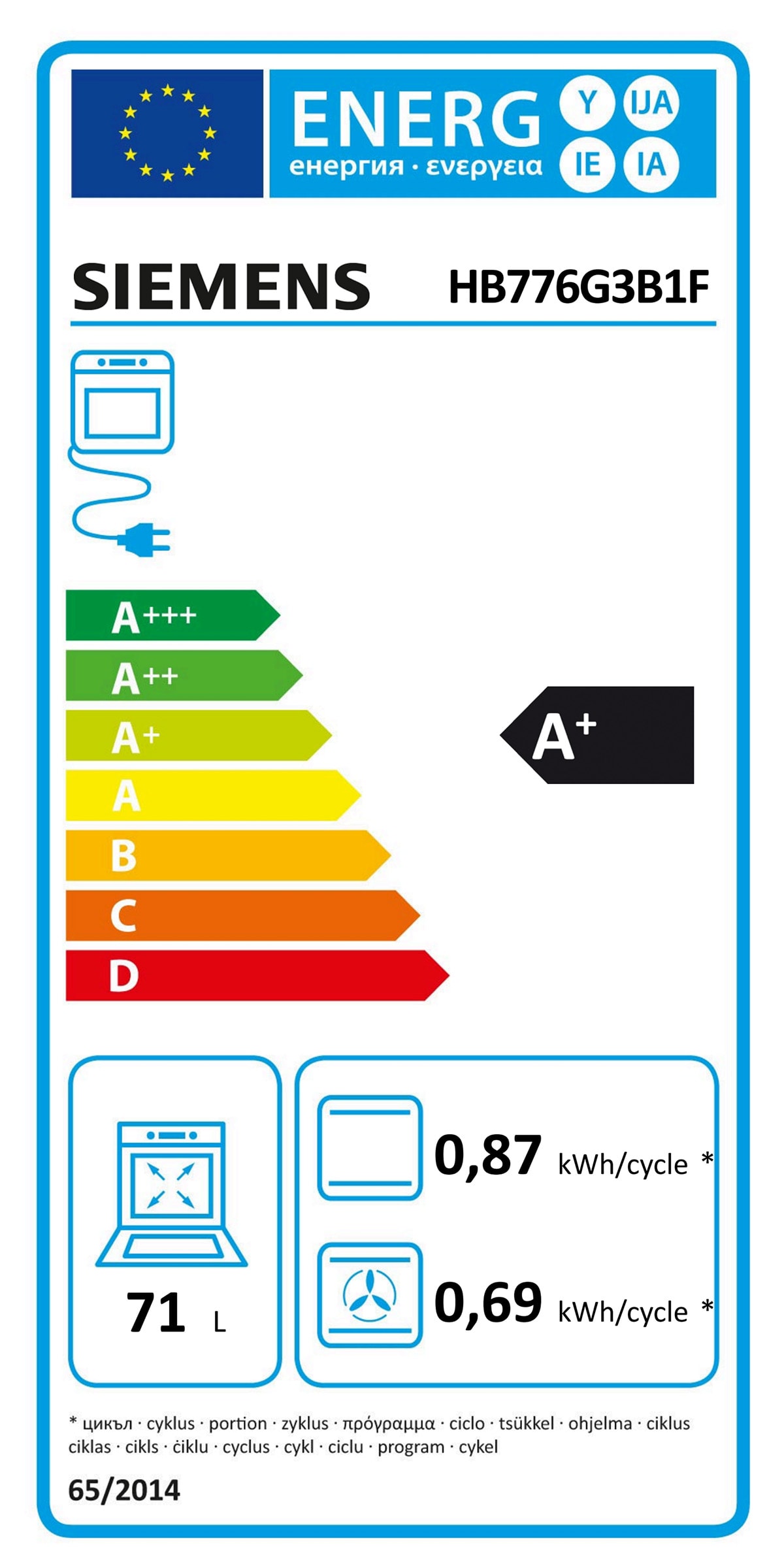 Four encastrable pyrolyse SIEMENS , Chaleur tournante, 71L, Noir - HB776G3B1F