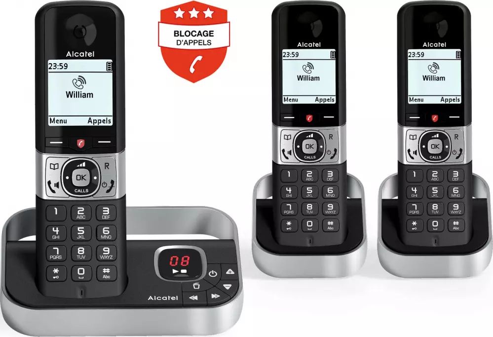 Téléphone sans fil ALCATEL 3 combinés Répondeur Box internet Noir F890VOICETRIONOIR