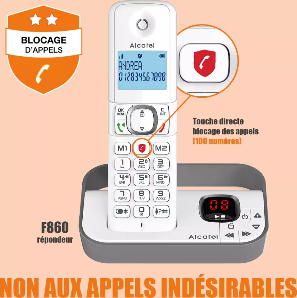 Téléphone sans fil ALCATEL Box internet 14min 100 contacts Blanc - F860VOICEGREY