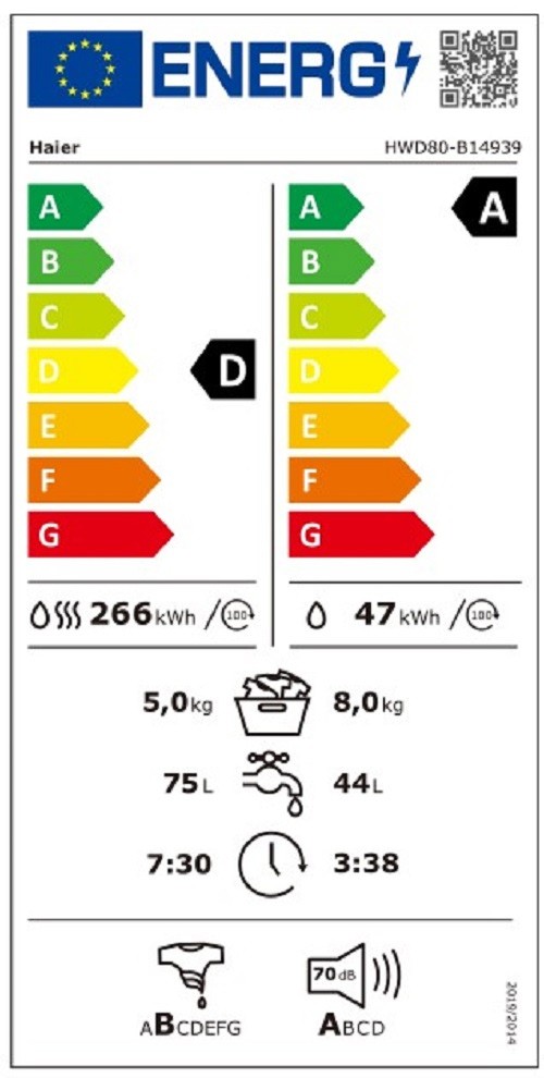 Lave linge sechant Frontal HAIER , 1400 trs/mn, 8/5 Kg, Blanc - HWD80-B14939-FR Lave linge sechant Frontal HAIER , 1400 trs/mn, 8/5 Kg, Blanc - HWD80-B14939-FR