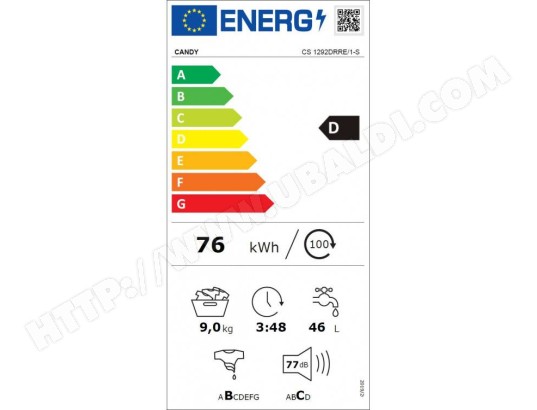 Lave linge Frontal CANDY 1200 trs/ mn 9 kg Gris - CS1292DRRE1-S