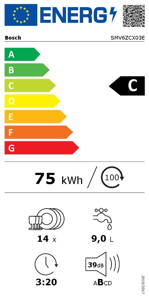 Lave vaisselle tout integrable 60 cm BOSCH Connecté 14 couverts 39dB Blanc - SMV6ZCX03E