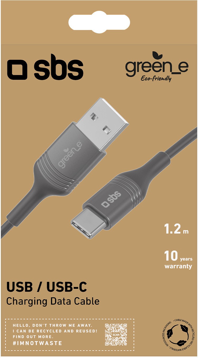 SBS Câble USB  de données et de recharge USB-A - USB-C avec kit de recyclage - CABLE-USBA-USBC-ECO
