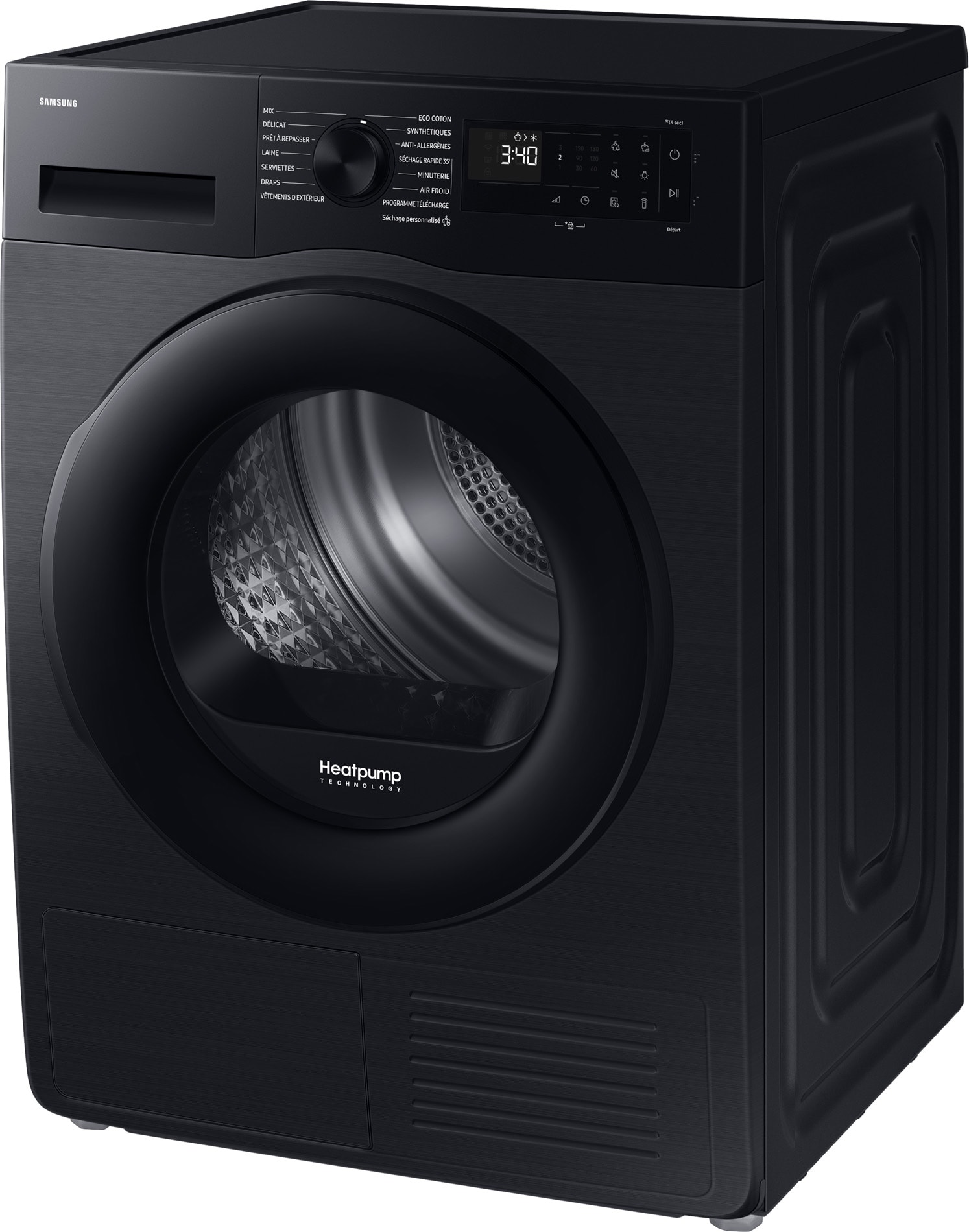 Sèche-linge pompe à chaleur SAMSUNG 9kg Moteur induction Optimal Dry Noir - DV90DG52A0AB