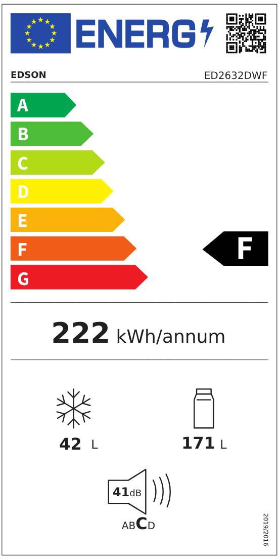 Réfrigérateur congélateur haut EDSON , Froid Statique, 213L, Blanc - ED2632DWF